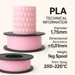 PLA+ 3D Filament – 1.75mm – 1KG Toz Pembe - Görsel 2