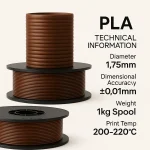 PLA+ 3D Filament – 1.75mm – 1KG Kahverengi - Görsel 3