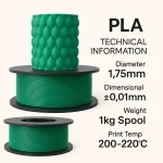 PLA+ 3D Filament – 1.75mm – 1KG Yeşil - Görsel 2