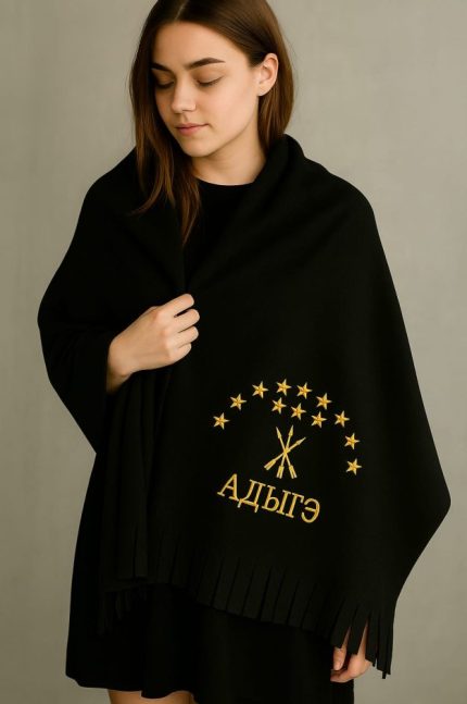 Adige Bayrak Nakış İşlemeli Polar Şal