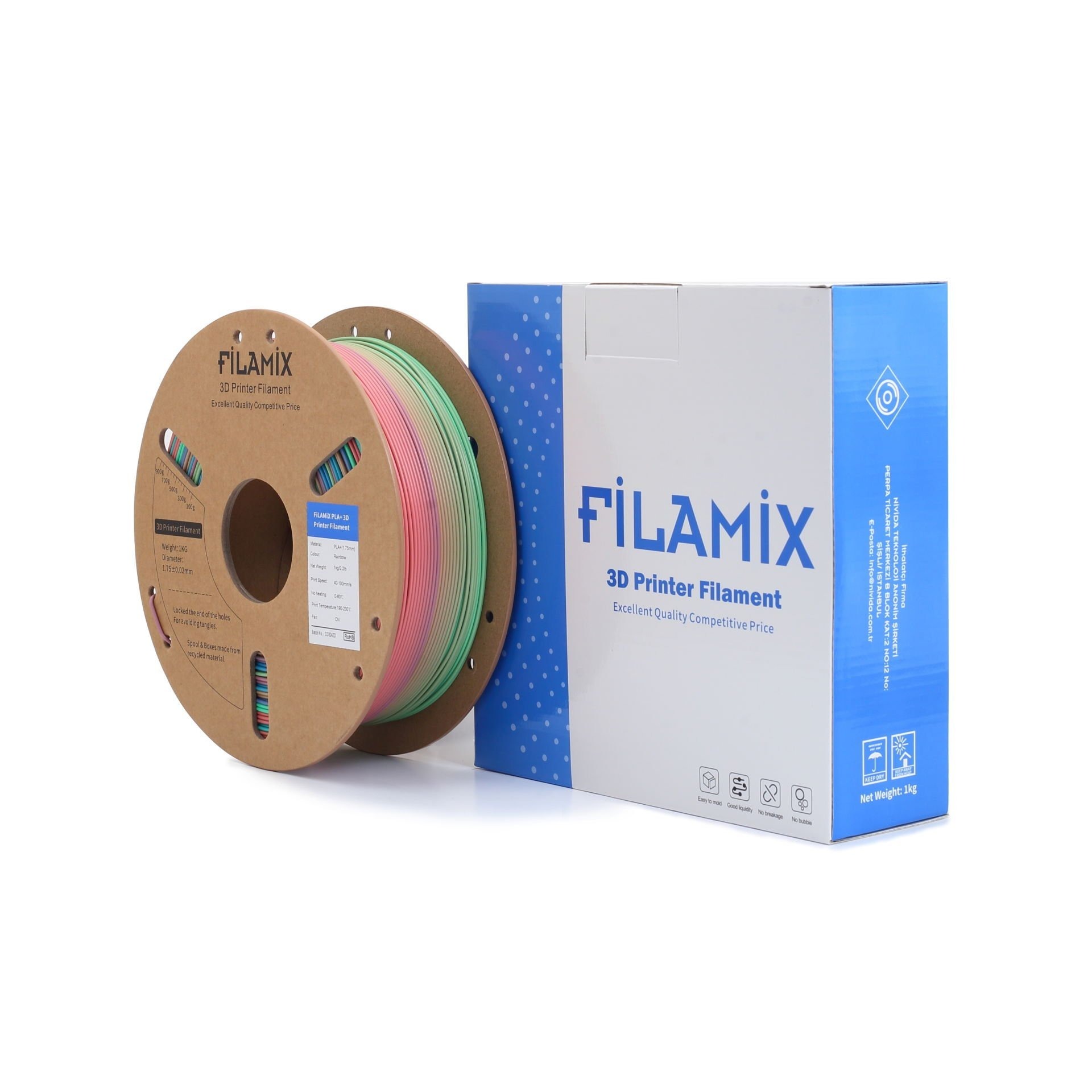rainbow-3 (1) Filamix Filament PLA + 1.75mm 1 KG Plus Rainbow - Görsel 1